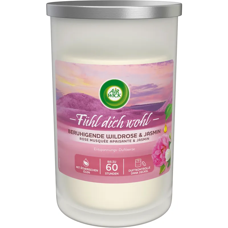 AIR WICK bougie parfumée Fais-toi plaisir, parfumée relaxante rose sauvage & jasmin