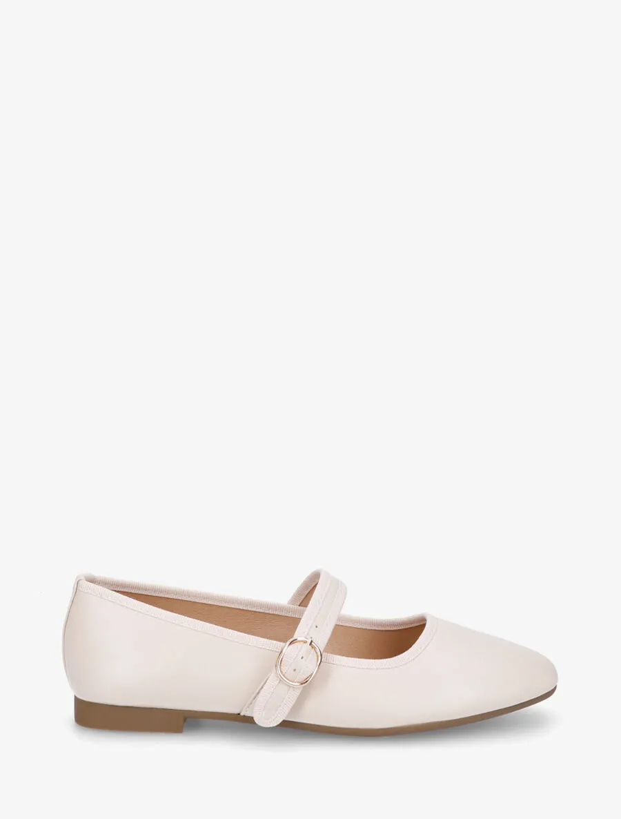 Ballerines en simili à bride à boucle - Beige