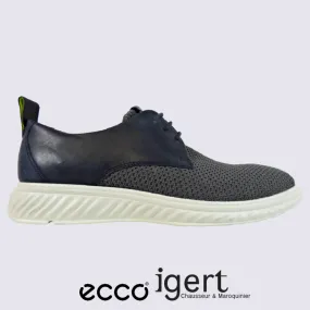 Baskets Ecco, baskets à lacets légères homme cuir et textile titane/bleu | Igert Chaussure&Maroquinerie