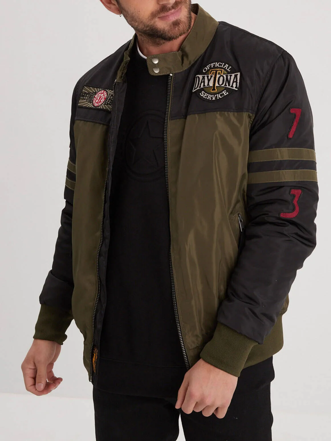 Bomber moto en nylon noir/kaki