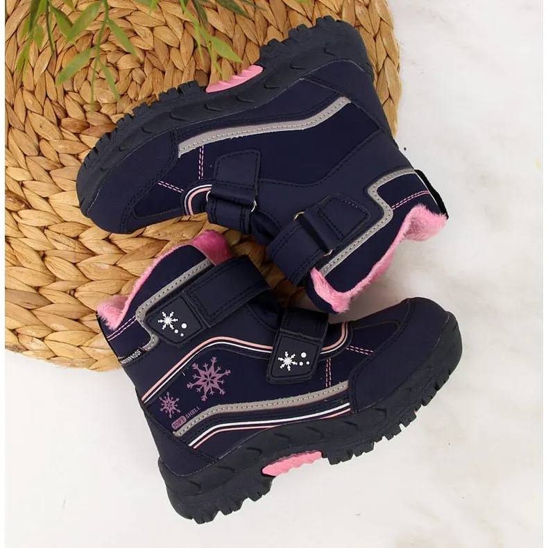 Bottes de neige fille imperméables American Club bleu marine à scratch