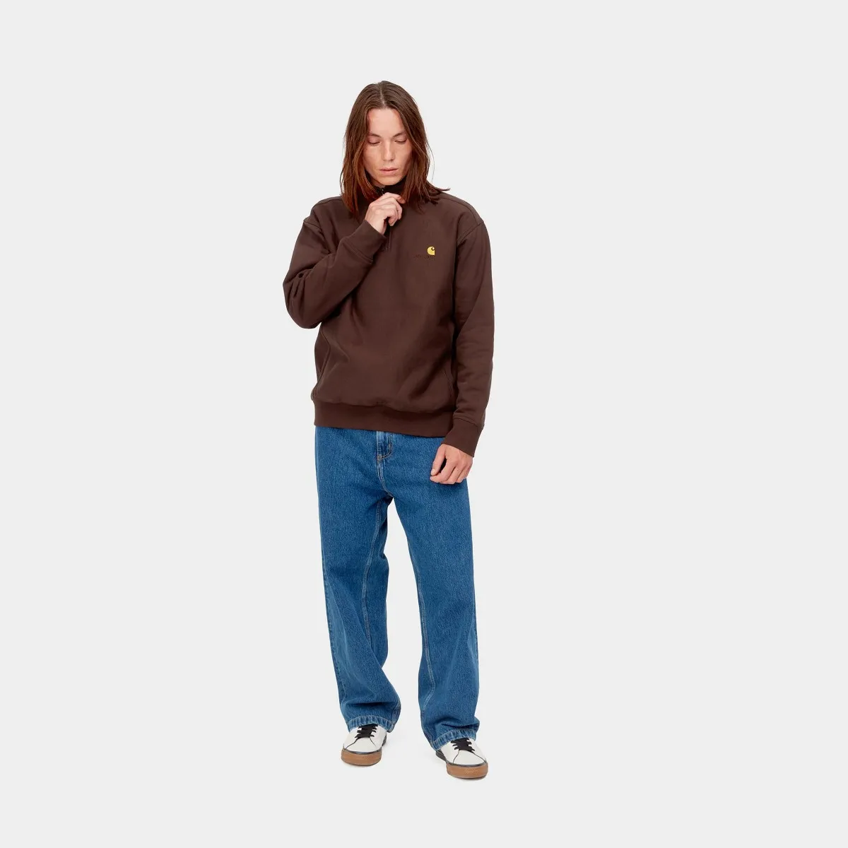 Carhartt WIP - Sweat marron à col zippé