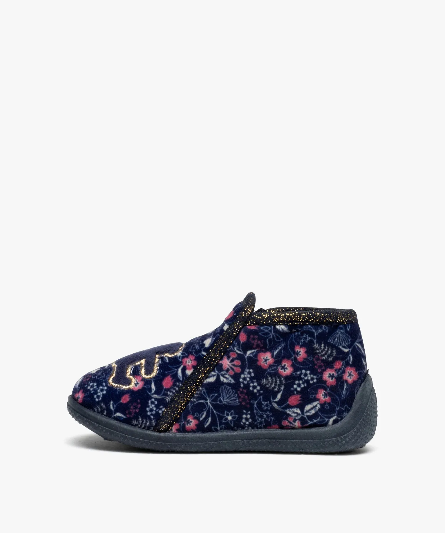chaussons bebe fille en velours imprime fleurs - lulu castagnette bleu