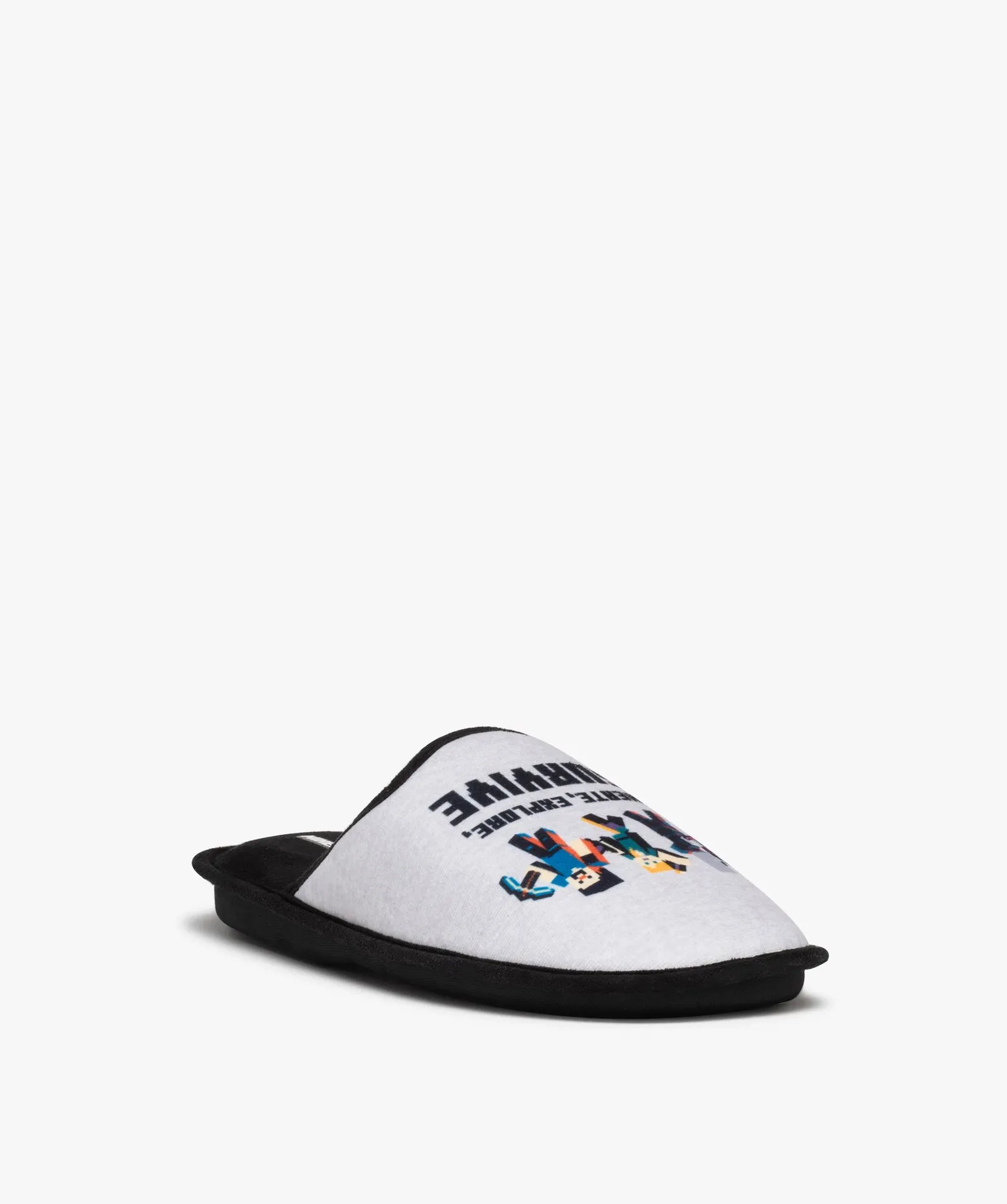 chaussons enfant mules en velours imprime - minecraft gris