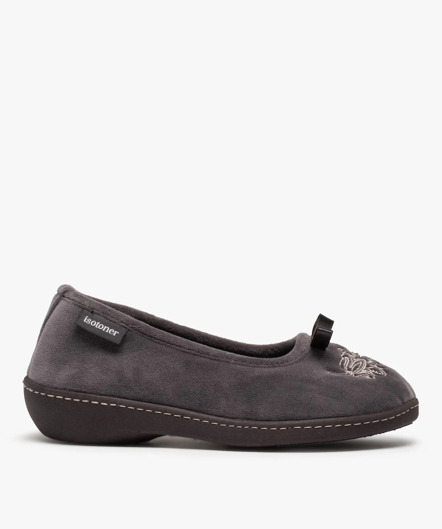chaussons femme ballerines confort en velours - isotoner gris