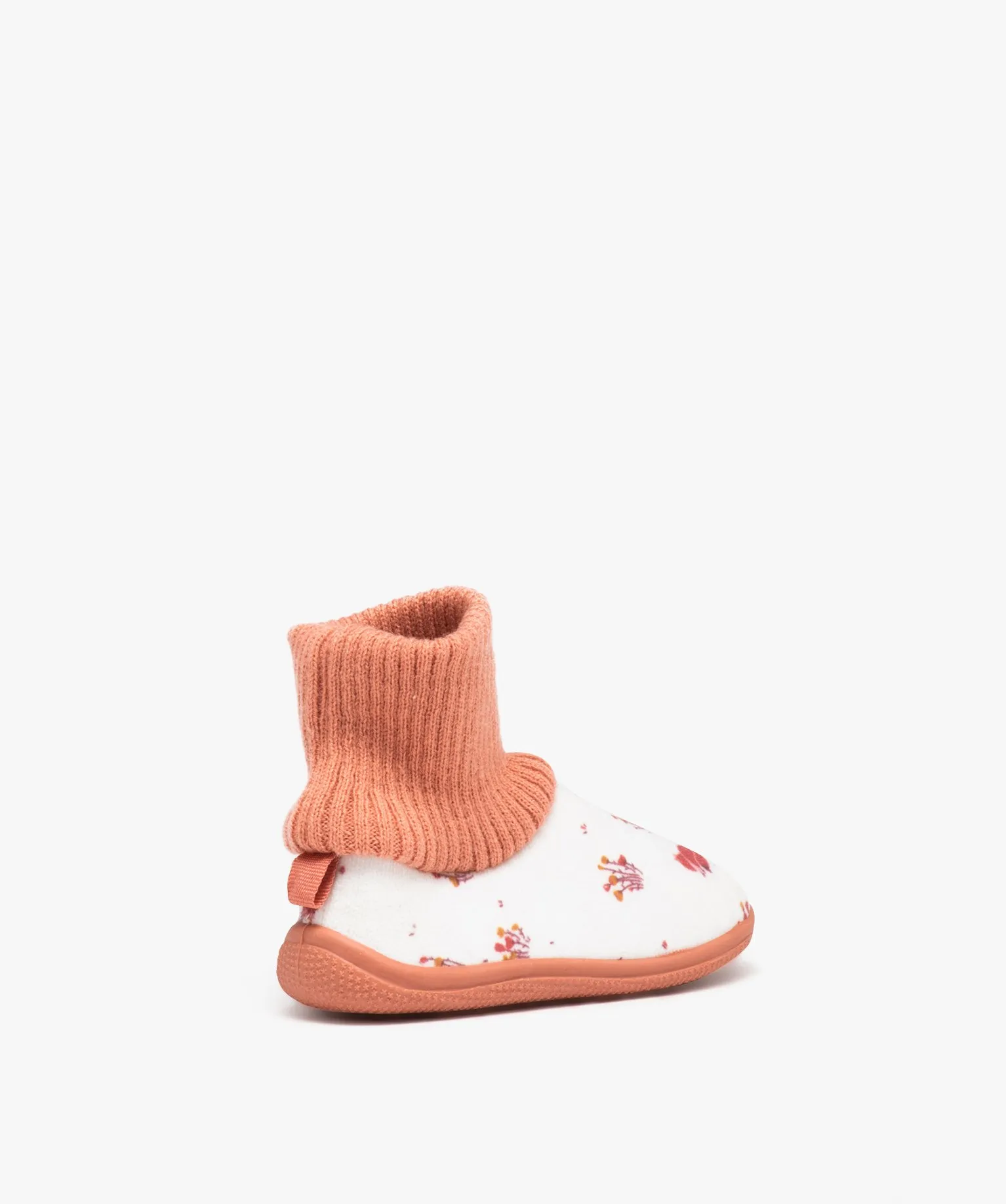 chaussons fille imprimes en velours et a col chaussette beige