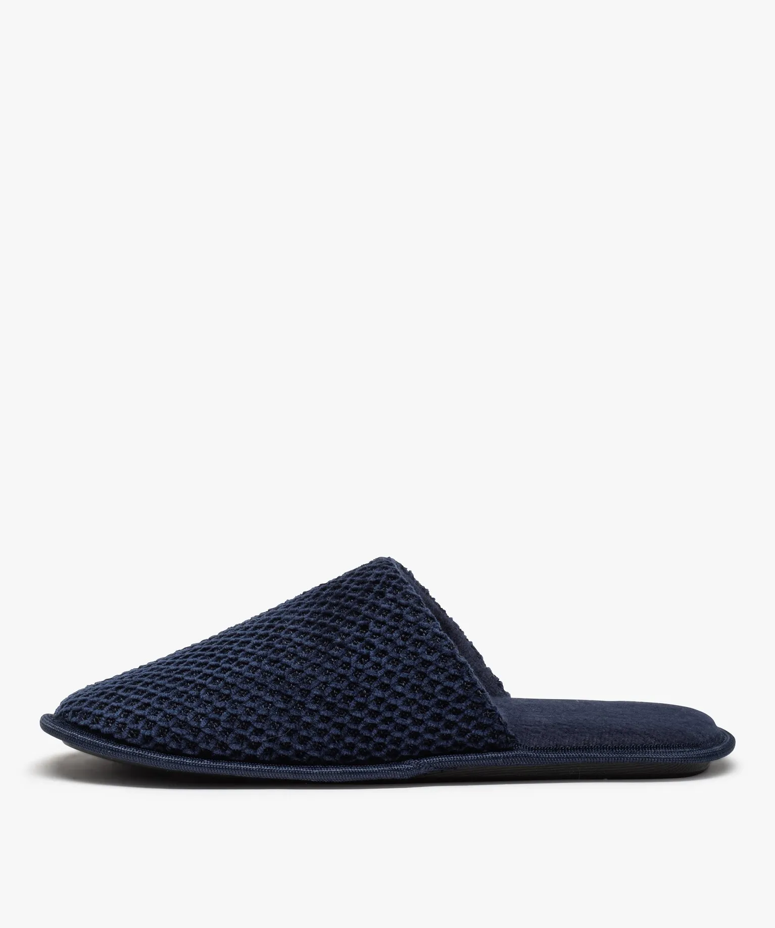 chaussons homme mules unies en maille de velours bleu standard