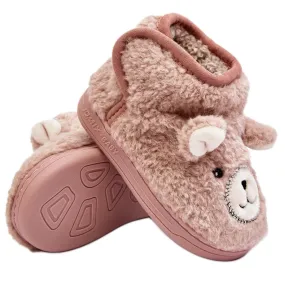 Chaussons isolés pour enfants avec ours en peluche, rose Eberra