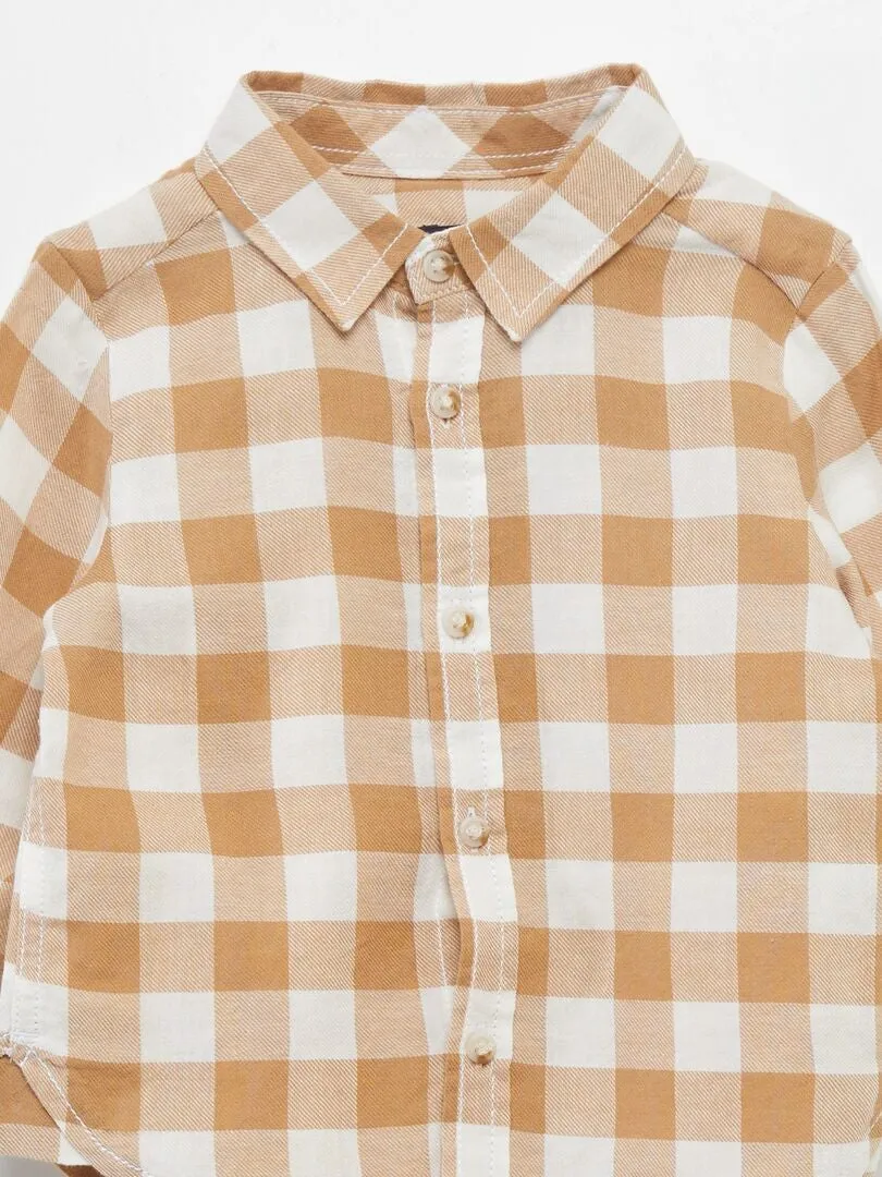 Chemise en twill à carreaux - Beige