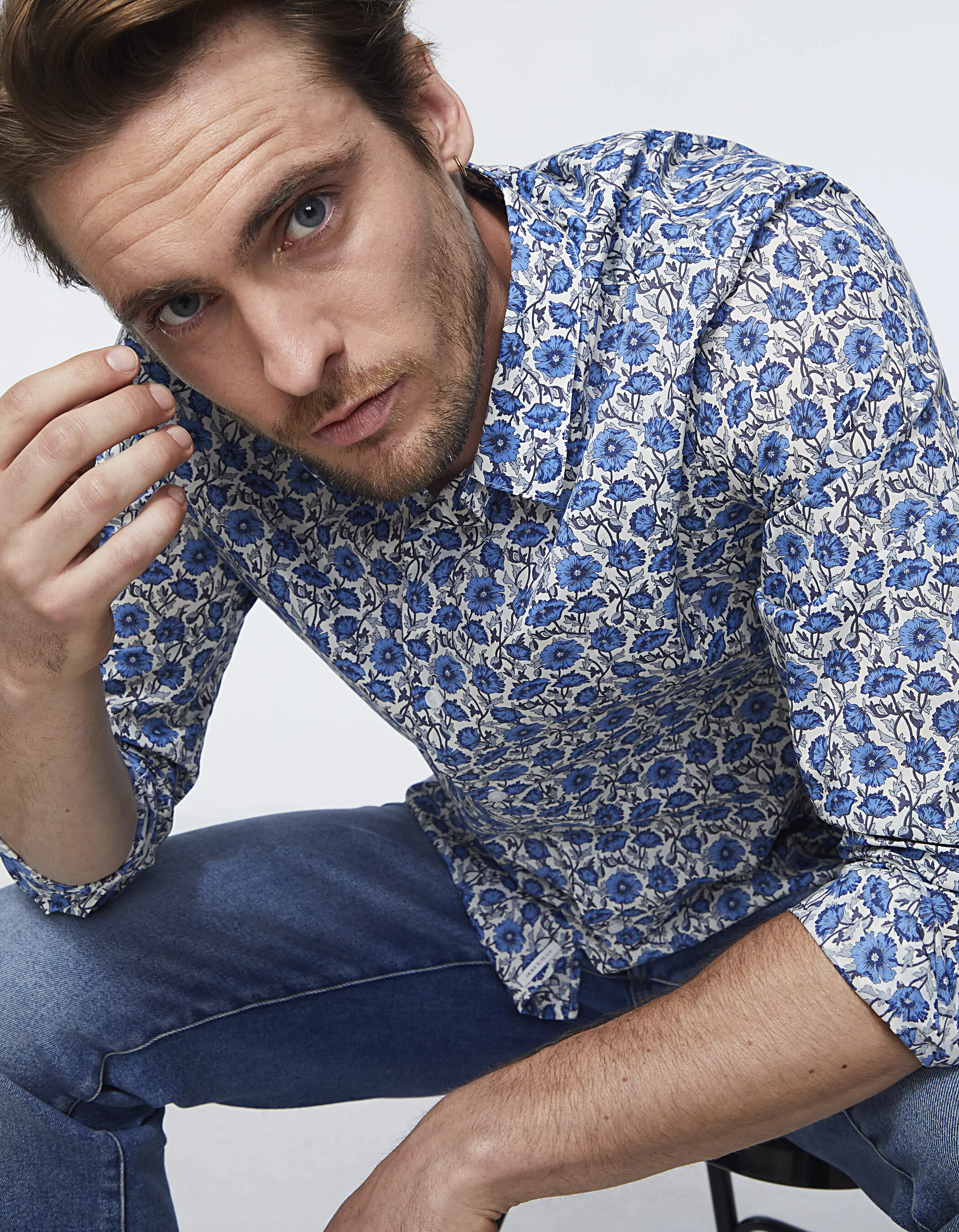 Chemise SLIM en tissu Liberty à motifs bleuets Homme