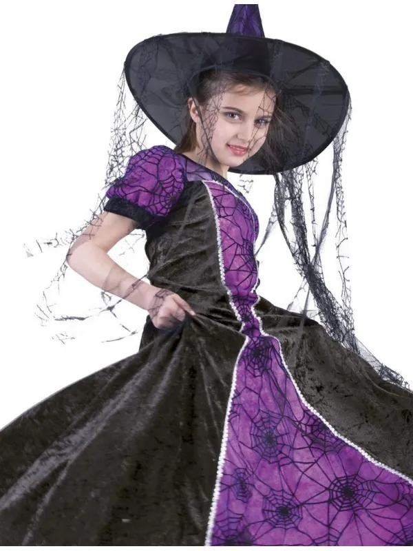 Déguisement de Sorcière Halloween : Mystère en Noir et Violet pour les Filles