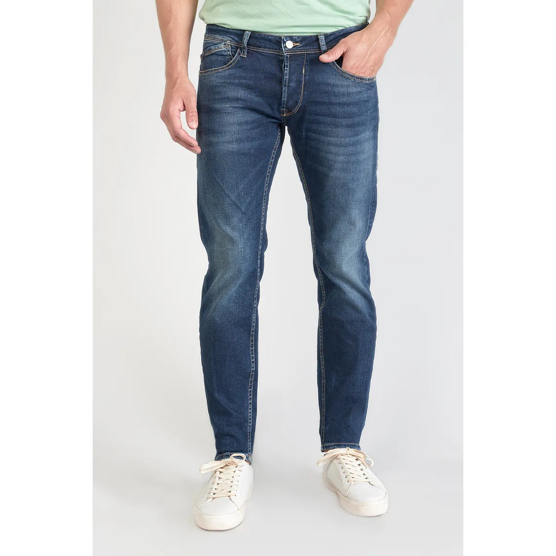 Jeans ajusté stretch 700/11, longueur 34 bleu en coton Dean Le Temps des Cerises - Jean Homme sur MenCorner