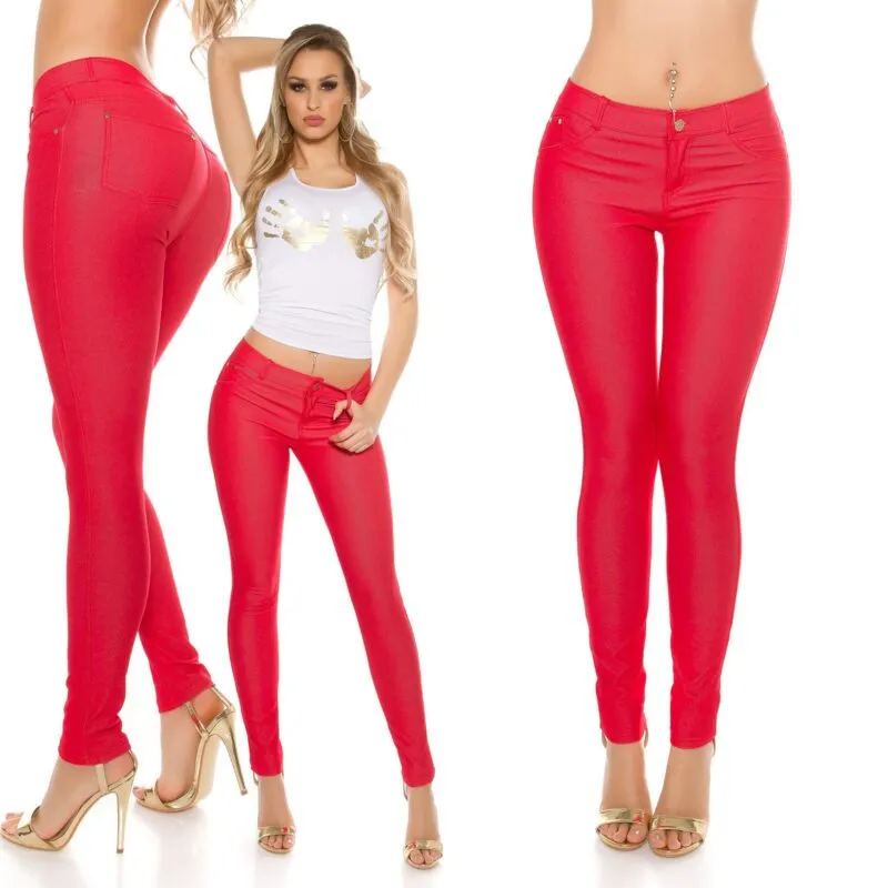Jegging femme sexy effet jeans ALEXIA couleur rouge