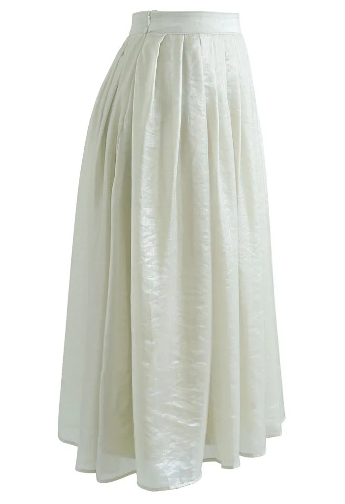 Jupe mi-longue plissée Shimmer Breeze en vert pois