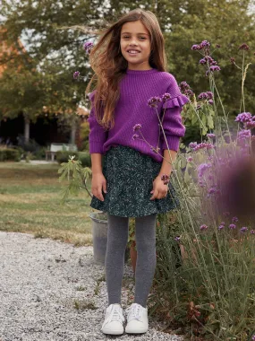 Jupe à volant en velours imprimé fleurs fille vert - Vertbaudet