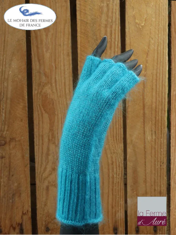 Mitaines Mohair et Soie Turquoise - Mitaine laine par la Ferme d'Auré