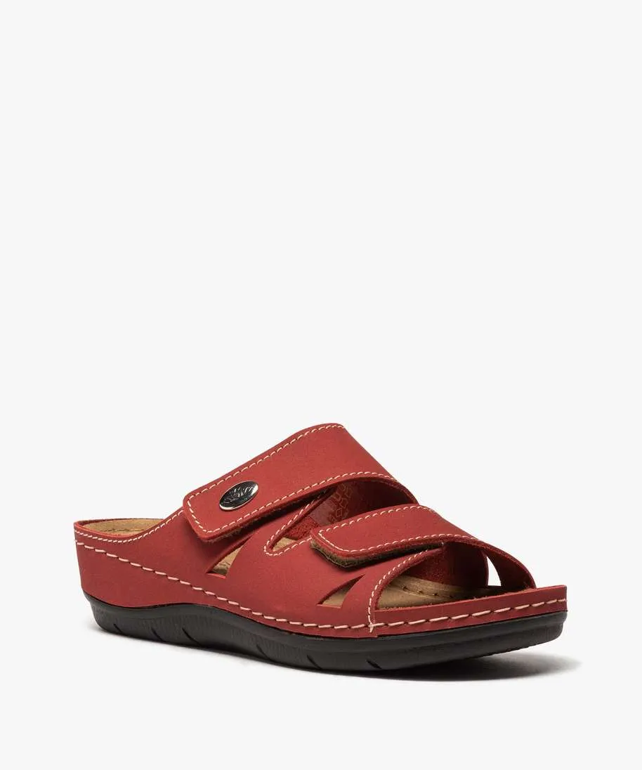 mules femme confort unies dessus cuir a brides scratch rouge standard mules et sabots