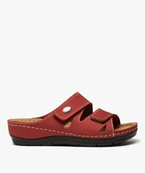 mules femme confort unies dessus cuir a brides scratch rouge standard mules et sabots