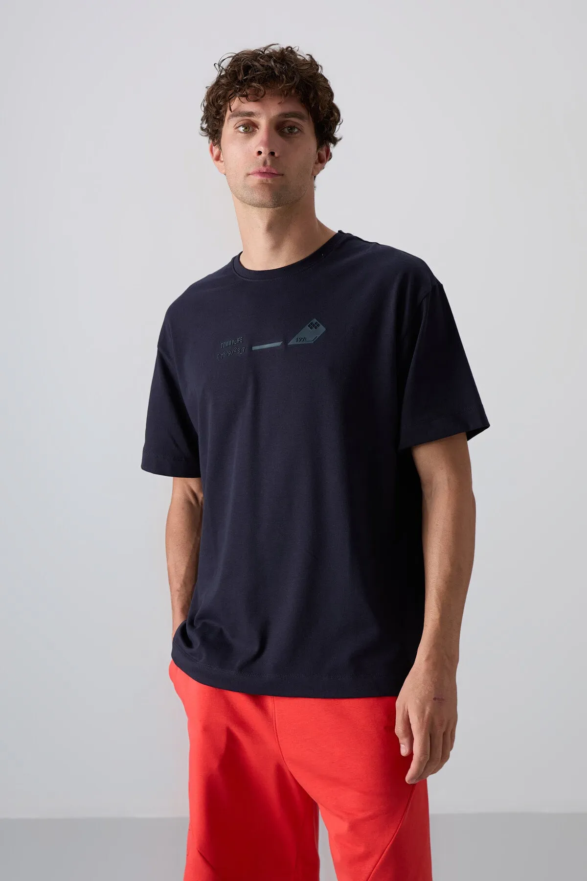 pamuklu kalin yumuak dokulu oversize fit baskili erkek t-shirt - 88330
