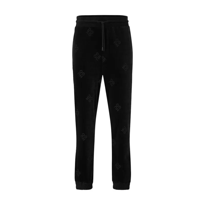 PANTALON DE JOGGING DABOON HUGO NOIR EN VELOURS DE COTON MÉLANGÉ A LOGOS