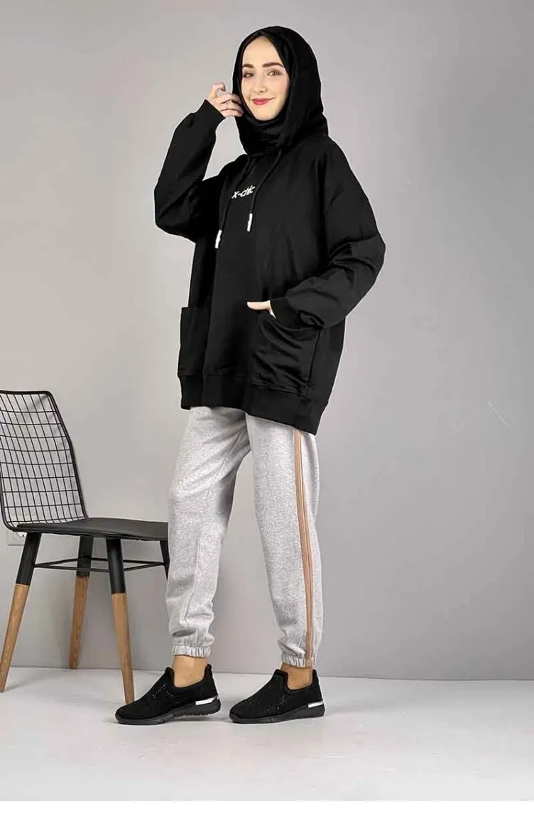 Pantalon De Jogging Détail Rayure 1073-01 Gris Tan 1073-01