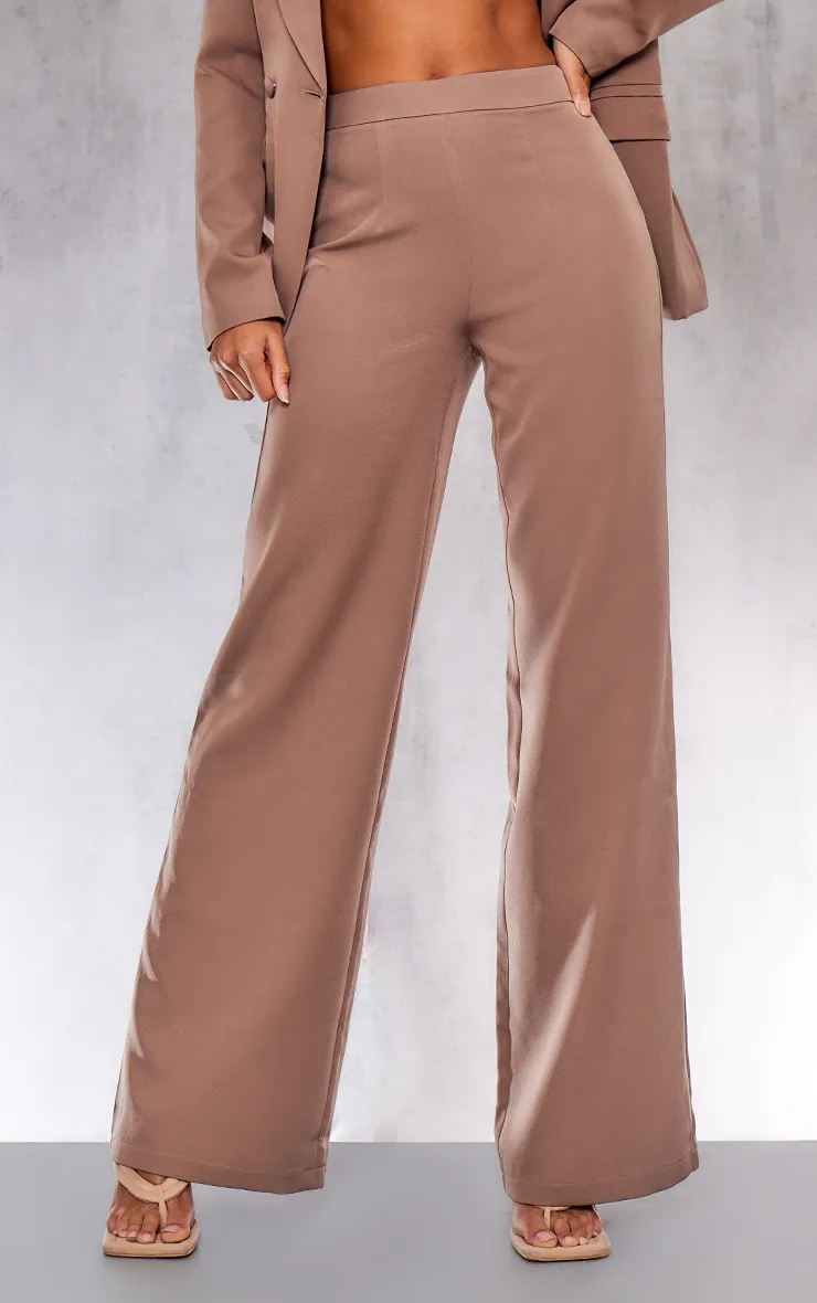 Pantalon de tailleur ample tissé café au lait à taille haute