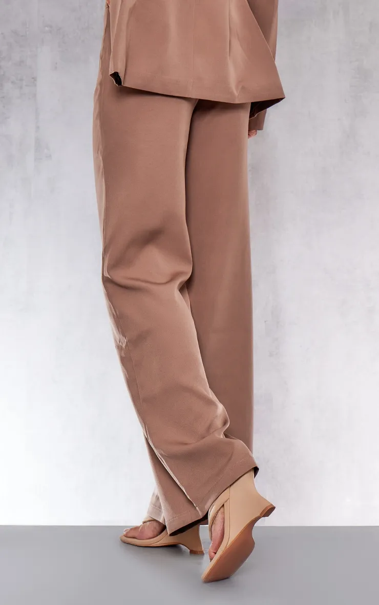 Pantalon de tailleur ample tissé café au lait à taille haute