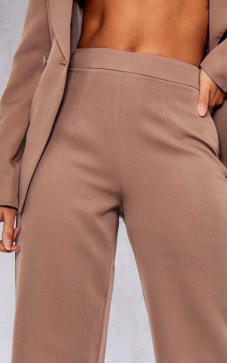 Pantalon de tailleur ample tissé café au lait à taille haute