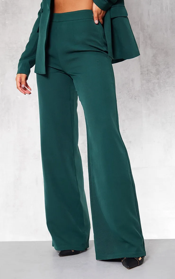 Pantalon de tailleur ample tissé vert forêt à taille haute