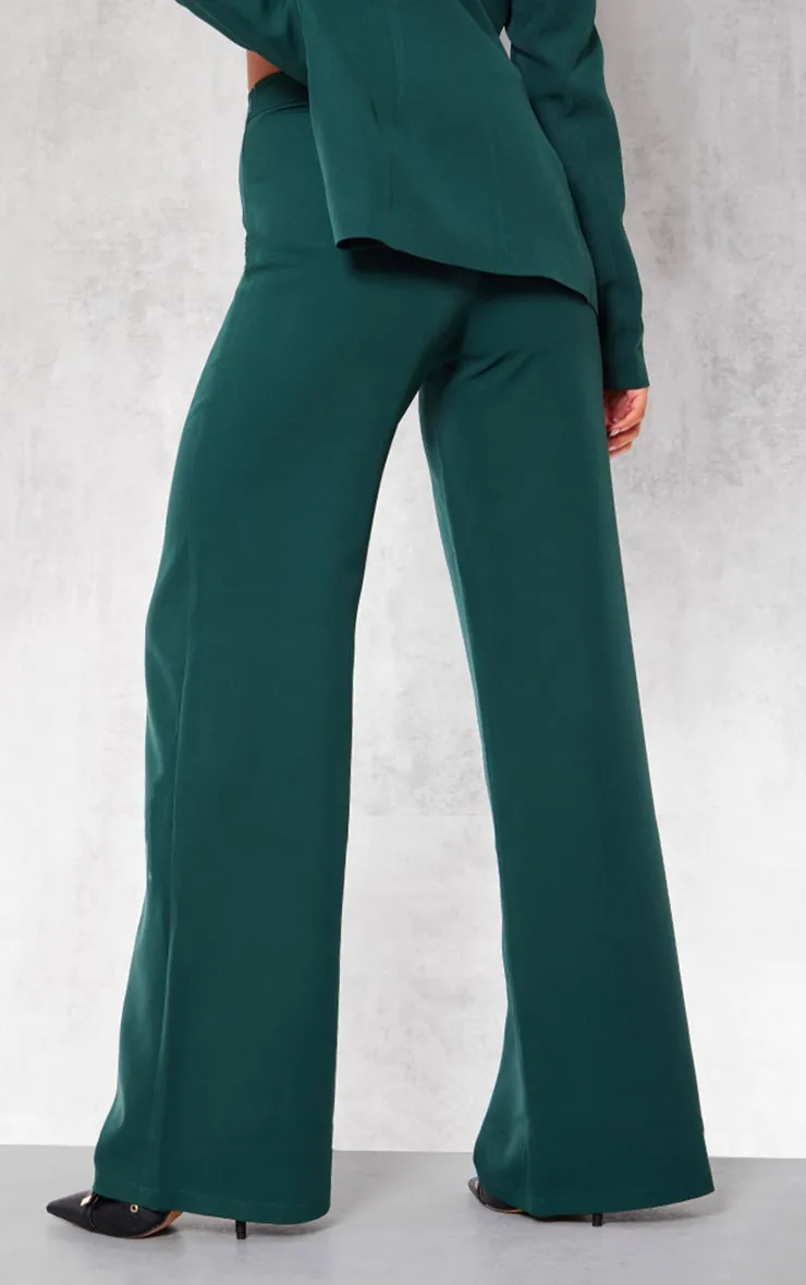 Pantalon de tailleur ample tissé vert forêt à taille haute