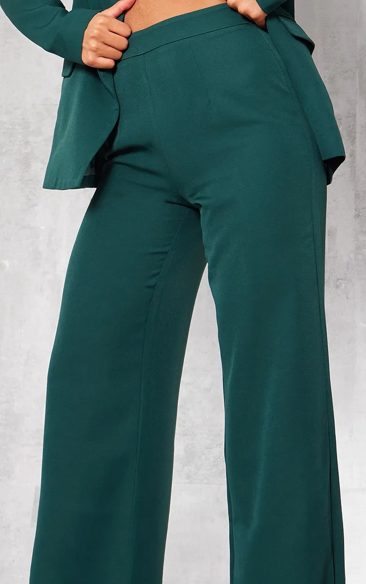 Pantalon de tailleur ample tissé vert forêt à taille haute