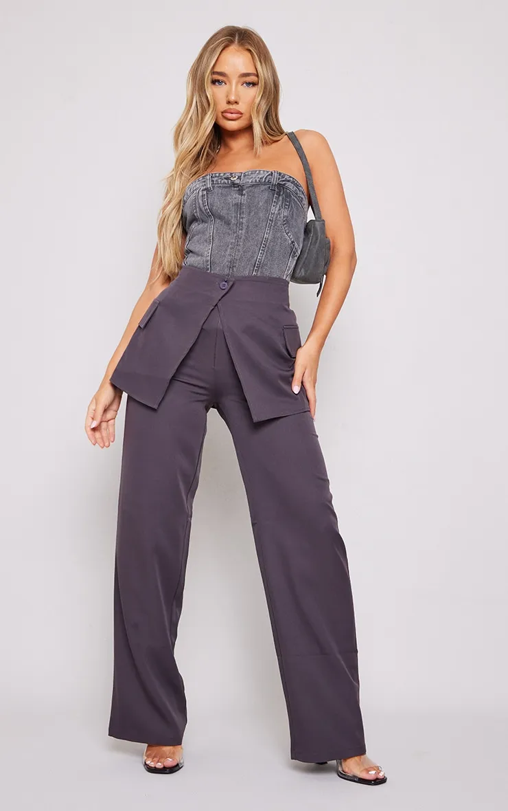 Pantalon de tailleur droit gris anthracite à jupe superposée