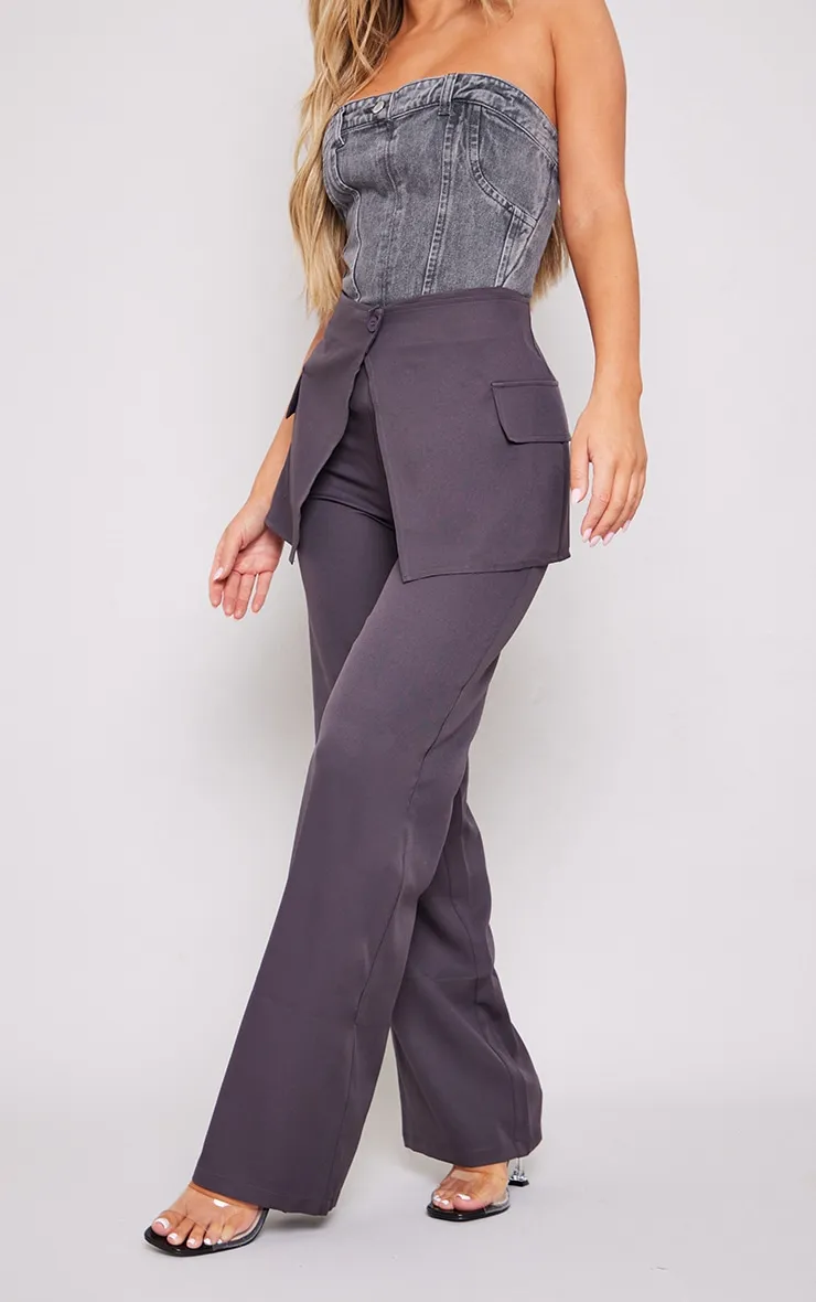 Pantalon de tailleur droit gris anthracite à jupe superposée