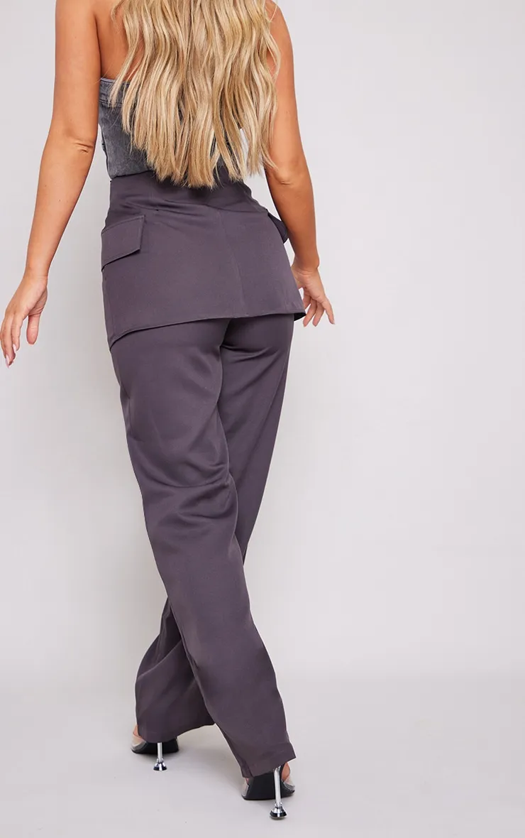 Pantalon de tailleur droit gris anthracite à jupe superposée