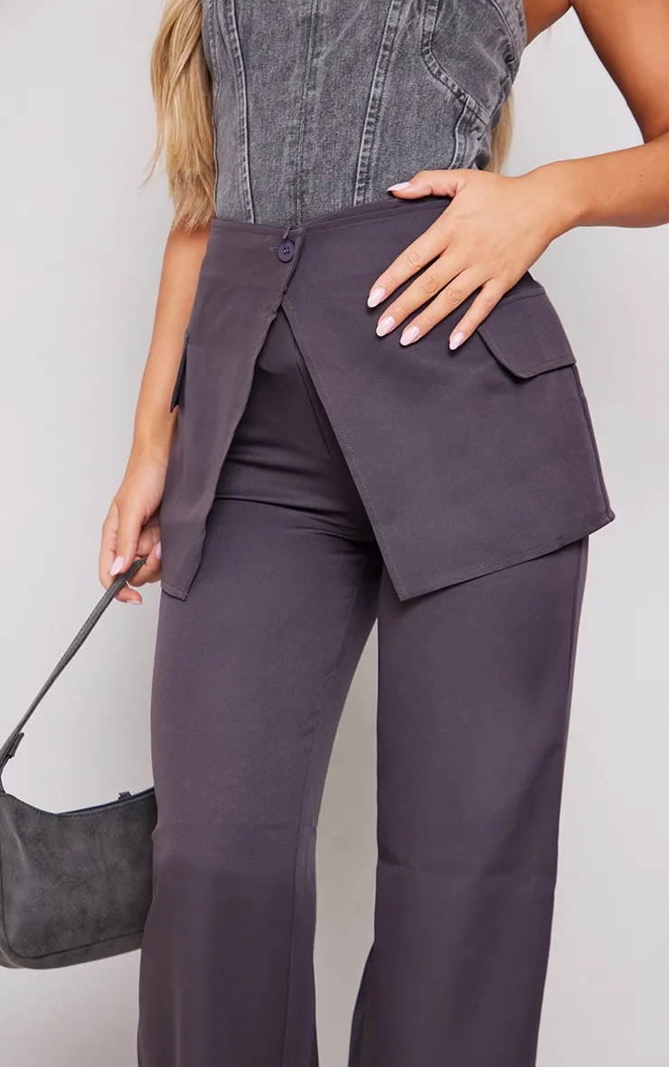 Pantalon de tailleur droit gris anthracite à jupe superposée