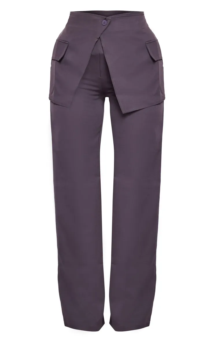 Pantalon de tailleur droit gris anthracite à jupe superposée