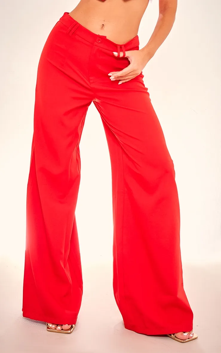 Pantalon de tailleur rouge cerise tissé à double boucle pour ceinture