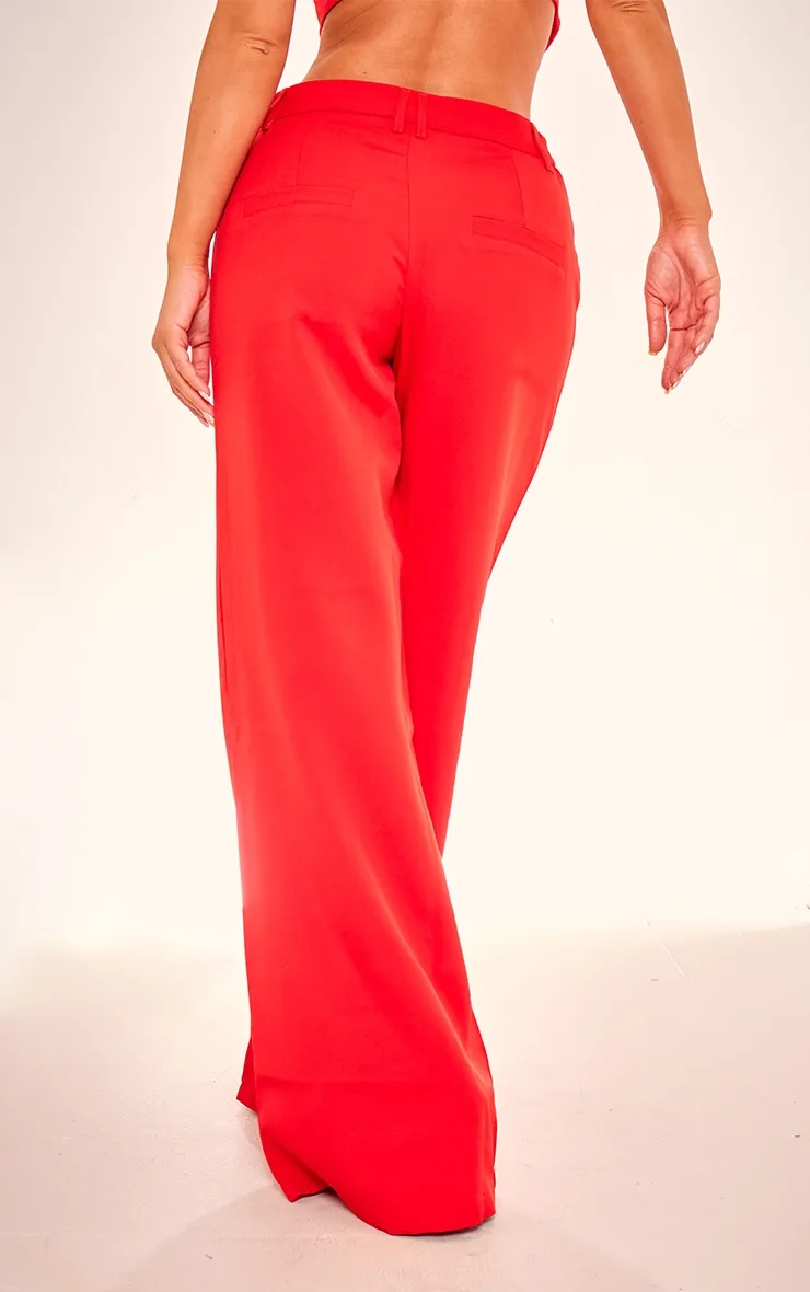 Pantalon de tailleur rouge cerise tissé à double boucle pour ceinture