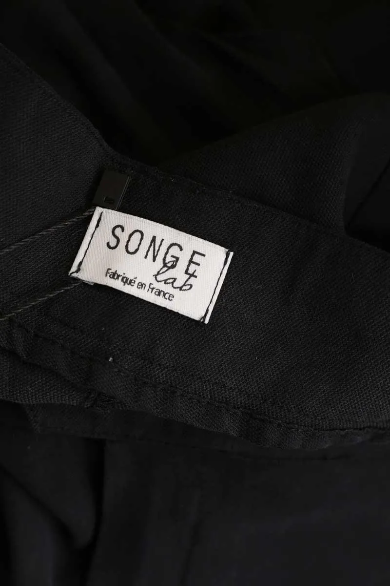 Pantalon droit de seconde main Songe Lab noir en coton, taille 38 pour femme, en très bon état.