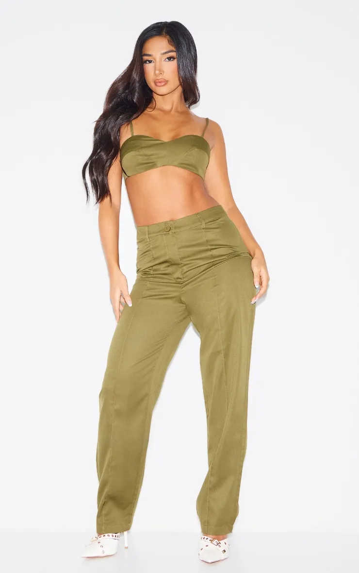 Petite Pantalon de tailleur droit vert olive