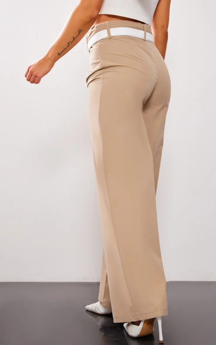 Petite Pantalon de tailleur large taupe contrastant à taille repliée