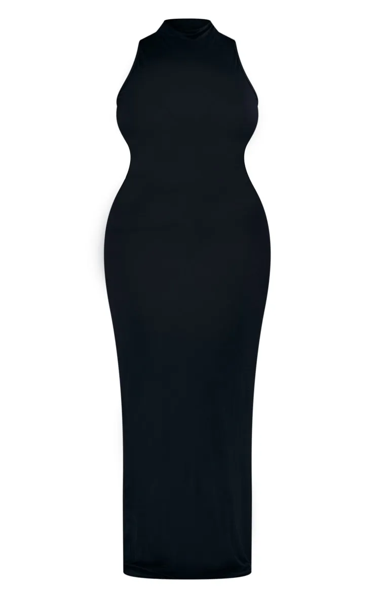 Plus Robe longue noire à col montant