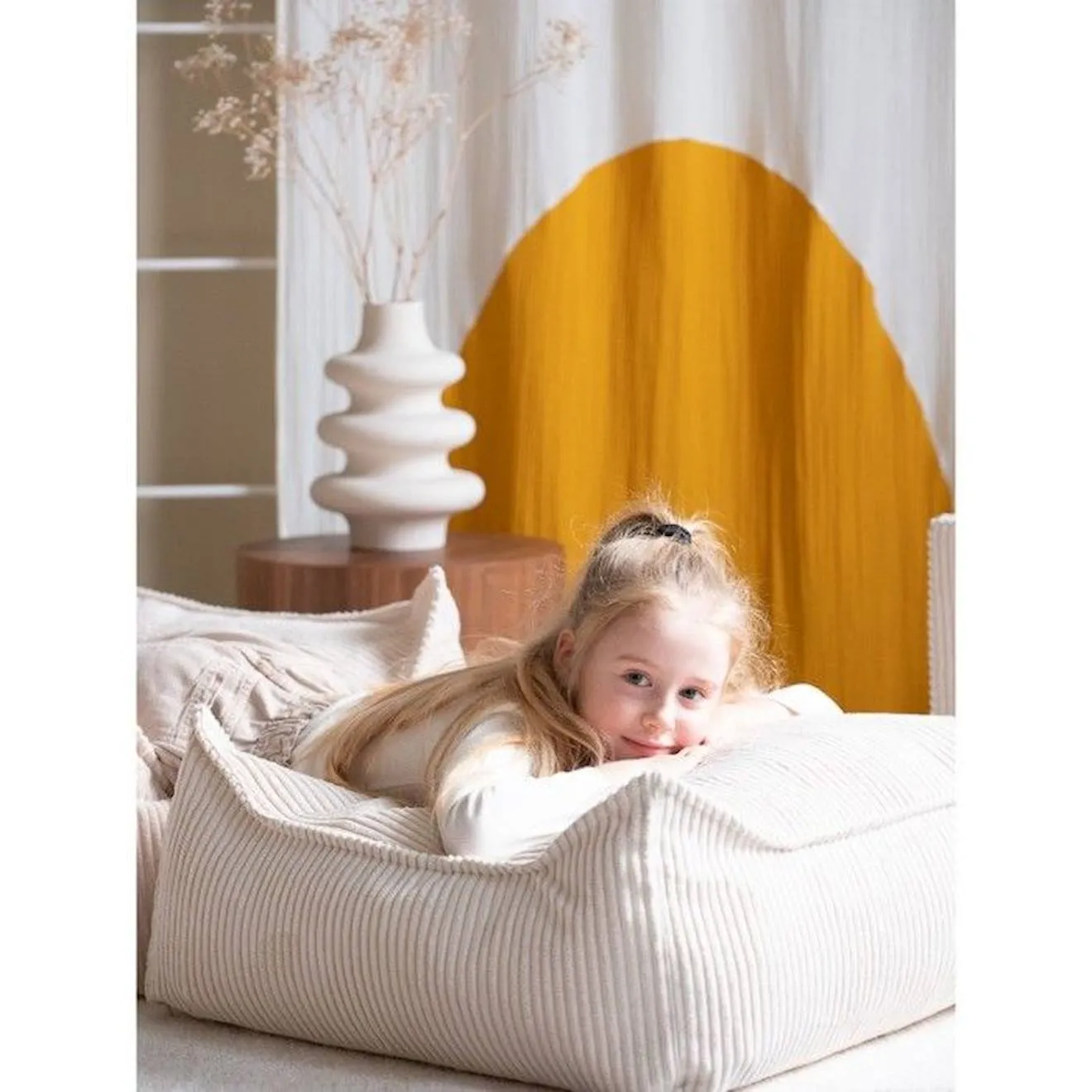 Pouf enfant carré velours côtelé OTTO MARSHMALLOW blanc - 