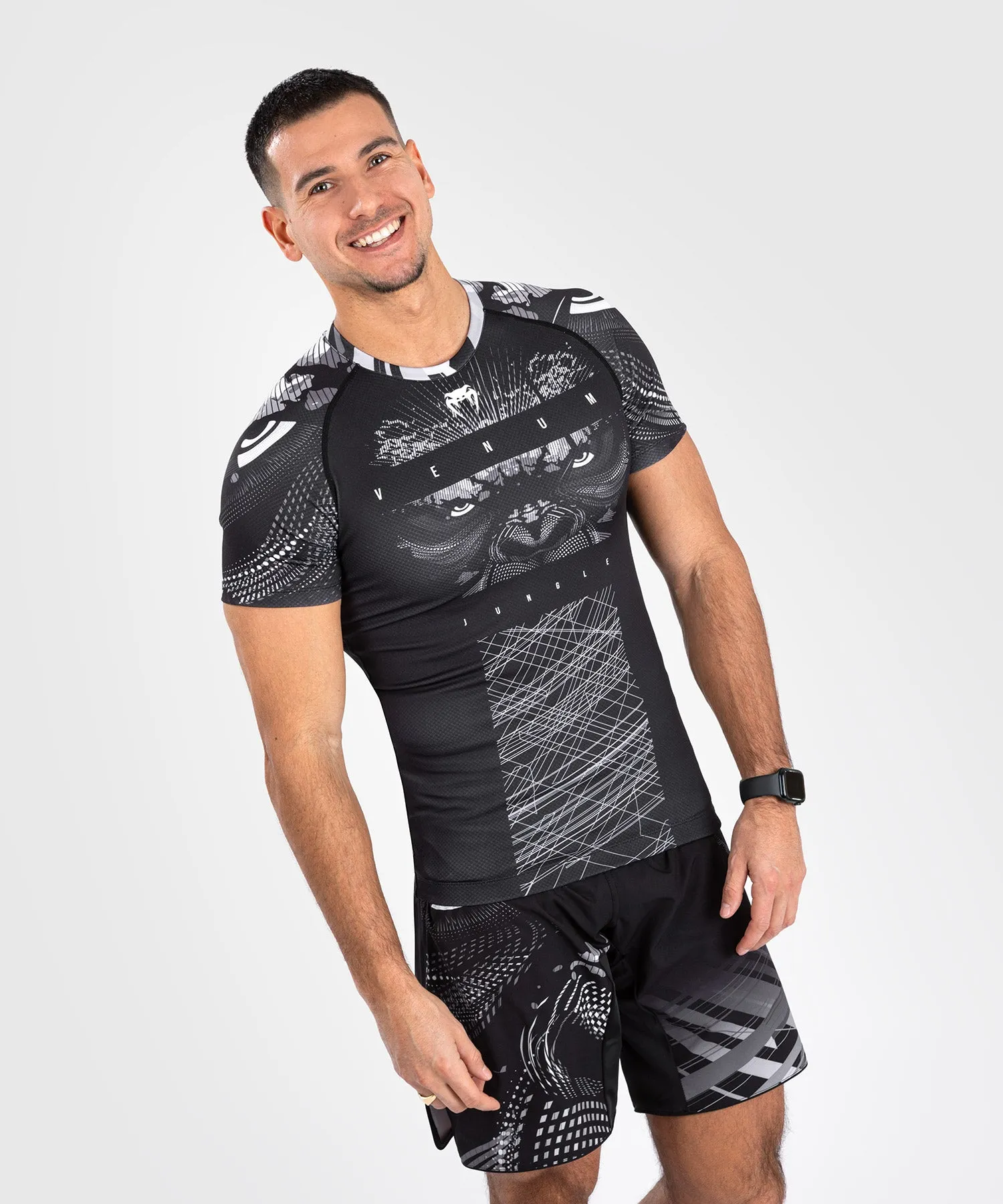 Rashguard Manches Courtes Venum Gorilla Jungle - Noir/Blanc