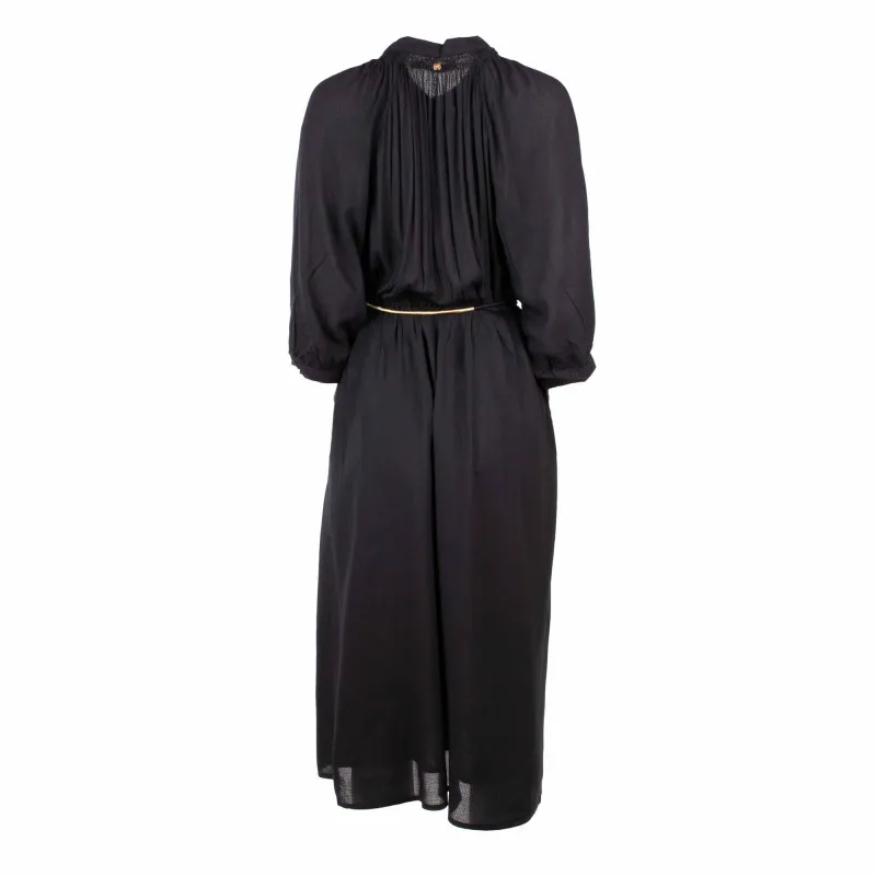 Robe col cheminée longue manches 7/8 avec lien de serrage noire Femme