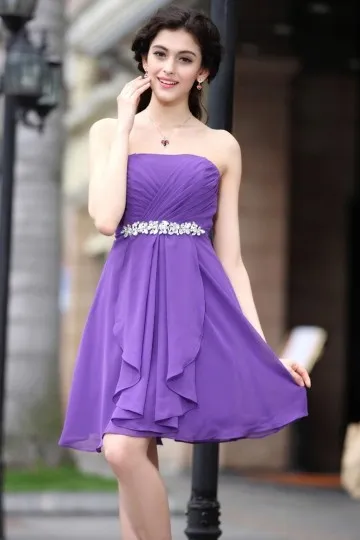 Robe demoiselle d honneur violette bustier plissés avec ceinture orné de strass