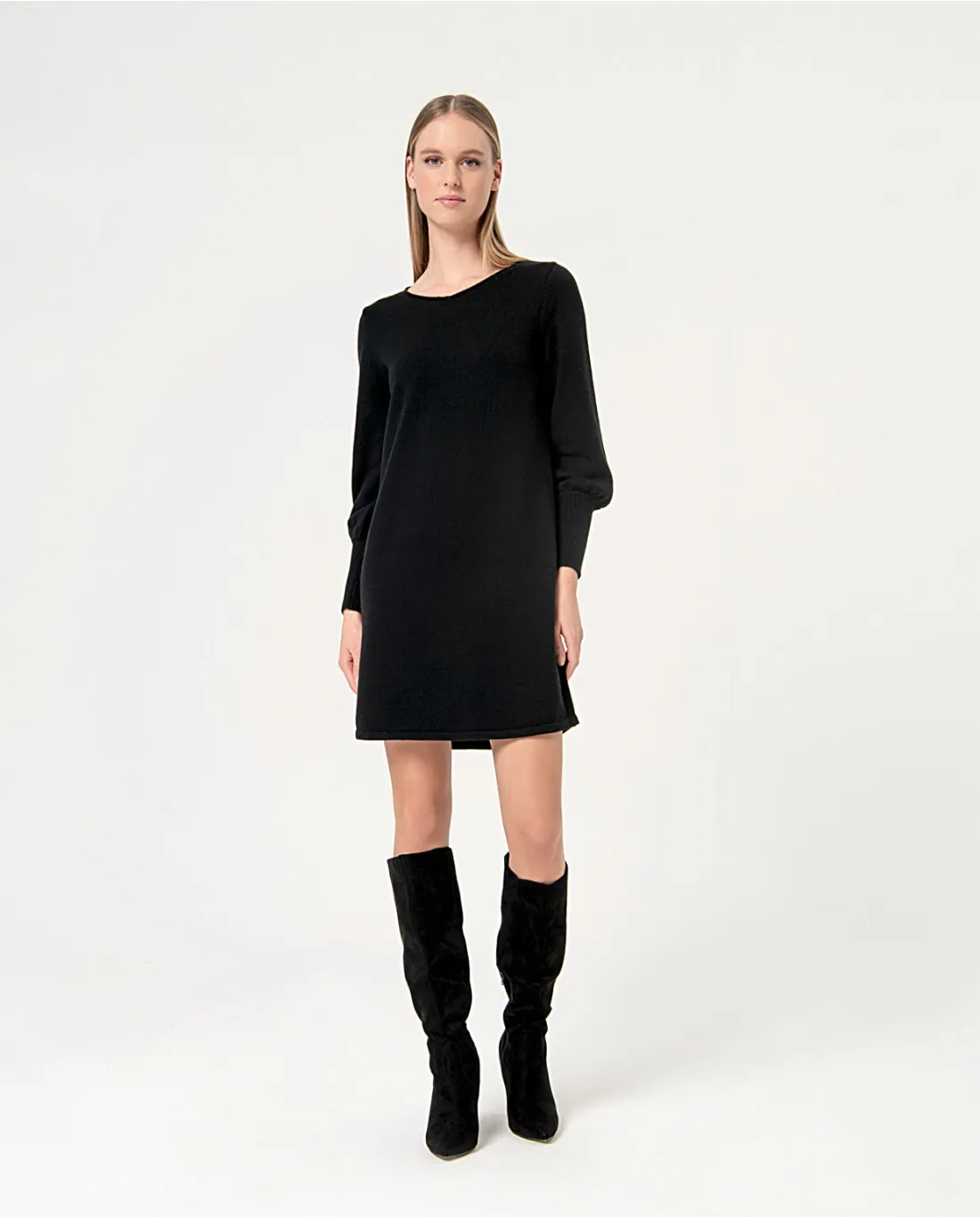 Robe droite unie en tricot Noir