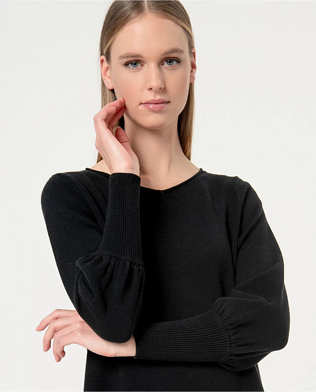 Robe droite unie en tricot Noir