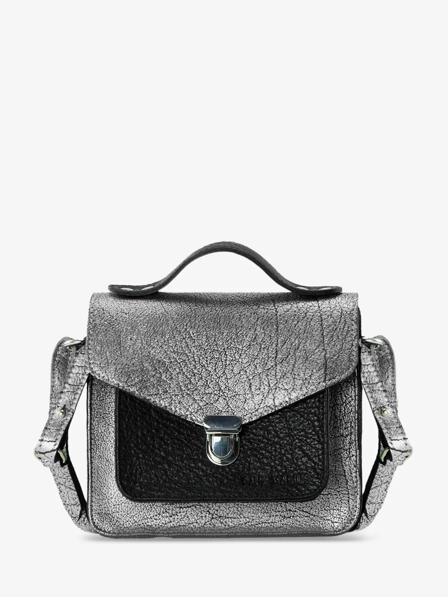 SAC À MAIN CUIR ARGENTÉ NOIR Mademoiselle George XS - Argenté / Noir