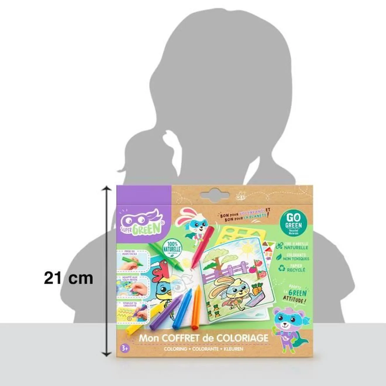 SUPER GREEN Kit de coloriage, crayons bio vert - Canal Toys
